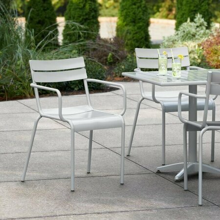 LANCASTER TABLE & SEATING Silver Powder Coated Aluminum Outdoor Arm Chair 427CALUARMSL